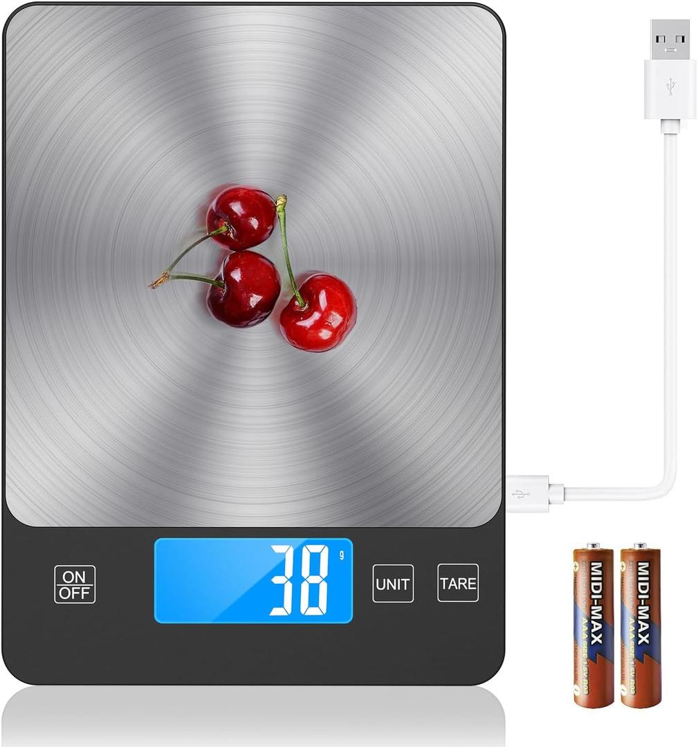 NASA-Grade 33lb Digital Kitchen Scale, Precisely Measures Grams and Ounces for Baking and Cooking,304 Stainless Steel (Silver Black)