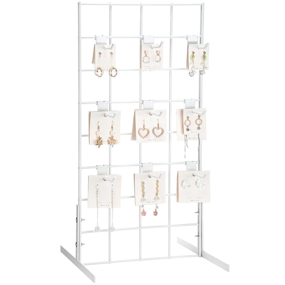 Pack of 10 Metal Grid Wall Hooks Panel Hooks Set Including 1 Pcs 24" H x 12" W Counter Top Gridwall Display Unit with T Base Floorstanding and 9 Pcs 4'' D Grid Panel for Retail Display(White)