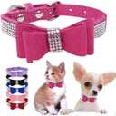 Small Dog Collars for Female Dogs, Cute Bling Rhinestone Crystal with Bow Tie Glitter Diamond Bowtie Puppy Collars for Small Pet Girls Dogs Cats (Rose, S)