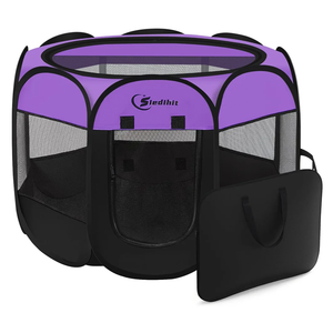 Dog Playpen, Puppy Pet Playpen, Medium Dogs Tent Crates Cage Indoor/Outdoor, Portable Pop Up Dog Kennel Playpen with Carrying Case for Dogs/Cats/Rabbits, Removable Zipper Top, Purple