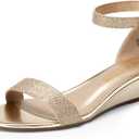 DREAM PAIRS Women's Ingrid Ankle Strap Low Wedge Sandal (9 Wide, Gold)