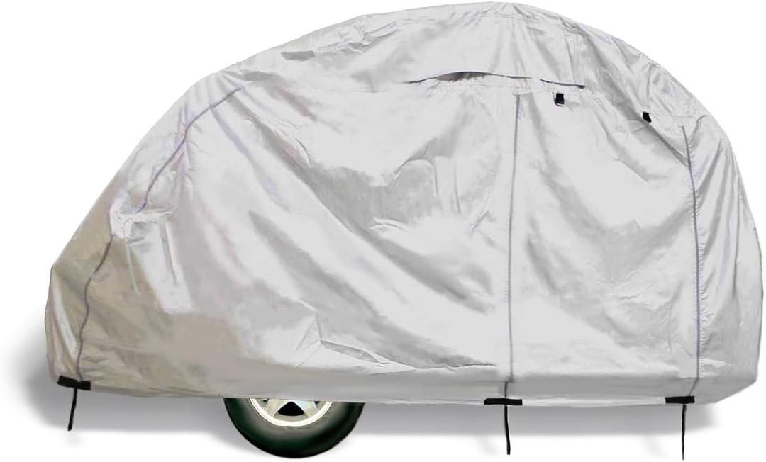 ShieldAll Ultimate Teardrop Trailer Cover, Waterproof UV Protection Teardrop Travel Trailer Camper Cover Fits 8 Feet to 10 Feet Long, 5.5 Feet Wide Silver Color