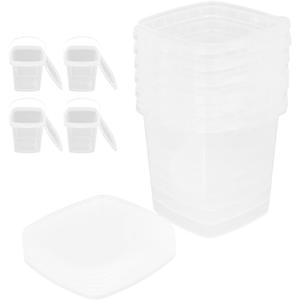 Alipis Clear Plastic Ice Cream Bucket with Lid and Handle, 10pcs Square De-li Containers Reusable Food Tub Pail for Food Drinks Storage Freezer Microwave 300ml