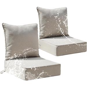 Patio Furniture Cushion Set, 24 x 24 x 6 Replacement Outdoor Chair Cushions for Patio Furniture with Removable Cover, Buckle straps, 30D High Density Sponge Filling Wicker Chair Cushion, Beige, 24x24x6 Inch | 2 Pack
