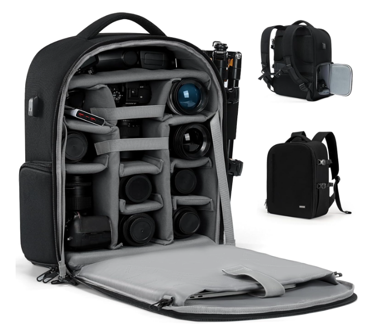 CADeN Camera Backpack, Extra Large DSLR Camera Bag with 17" Laptop Compartment, Waterproof Rain Cover, Professional Travel Hiking Camera Backpack Bag, Black, 2.0 Extra Large