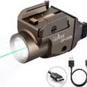 1500 Lumens Compact Weapon Laser Light, Aircraft Grade Aluminum Pistol Light, Adjustable Rail-Mounted Handgun Light and Green Laser Combo (Desert Tan)