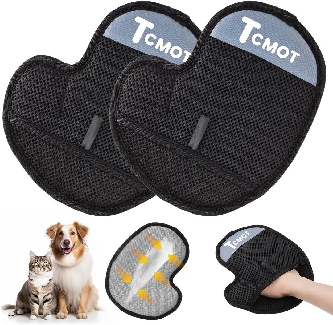 2 Pack Pet Hair Removal Glove for Cats & Dogs, 2025 New Upgrade Efficient Grooming Gloves for Pet Hair, Cat Grooming Gloves for Hair Removal