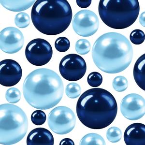 350Pcs Vase Filler, Navy Blue Light Blue No Hole Faux Craft Pearl Beads for Centerpieces Vases, Wedding Home Birthday Party Makeup Table Candle Decor 8/12/18mm