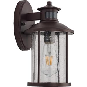 MICSIU Motion Sensor Outdoor Wall Light, 11.5 Inch Oil Rubbed Bronze Exterior Light Fixture with Seedy Glass, 3 Modes Dusk to Dawn Outdoor Wall Sconce for House, Front Porch, Garage, Anti-Rust