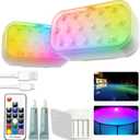 Pool Lights, Upgraded Rechargeable Submersible LED Lights with 16 High-Brightness LEDs, IP68 Waterproof 20 Colors Hot Tub Underwater Pool Light for In-Ground & Above-Ground Pool 2 Pack
