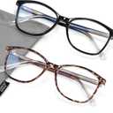 Madison Avenue Square Vintage TR90 Blue Light Blocking Reading Glasses for Women, Anti Eyestrain/Glare Computer Readers (Black/Tortoise)