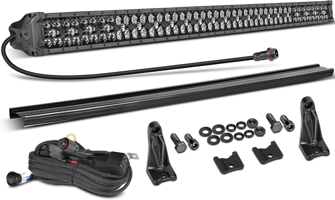 LED Light Bar, 50 Inch Combo LED Off Road Driving Lights for Truck with 12V Wiring Harness Kit Rocker Switch and Light Bar Cover, Blackout