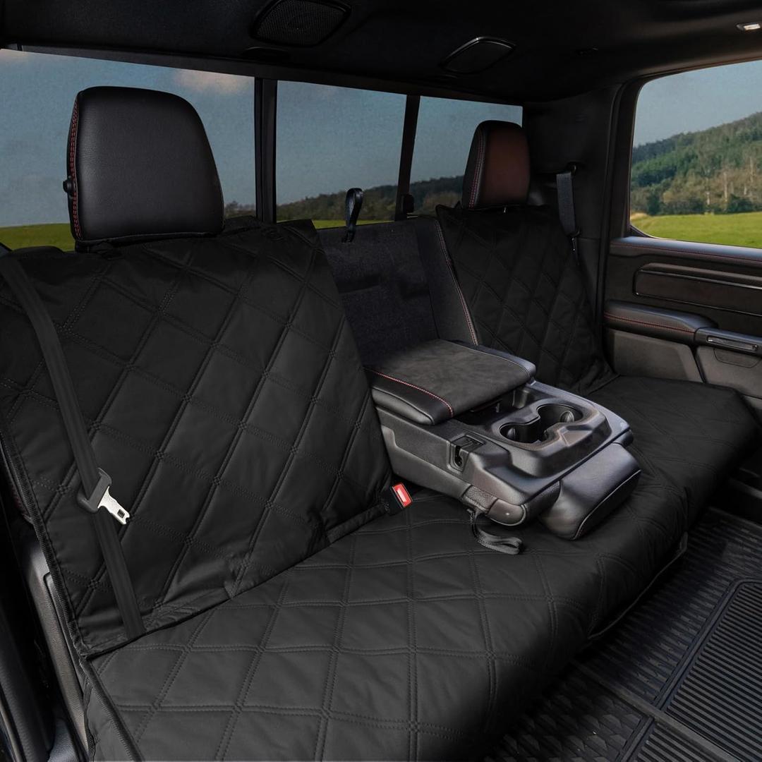 Car Bench Seat Cover for Dogs, Soft-feeling Waterproof Nonslip Pet Back Seat Protector Compatible for F150/GMC Sierra/Tacoma/Ram/Chevrolet Silverado/Tundra Access to Middle Seatbelt Armrest (Black)