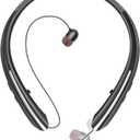 ForFuego Retractable Neckband Bluetooth Headphones, 22H Playtime Wireless Earbuds, Auto-Coil Cord, Hands-Free Call with CVC 8.0 & Noise Cancellation, Secure & Comfortable Fit, Silver & Black