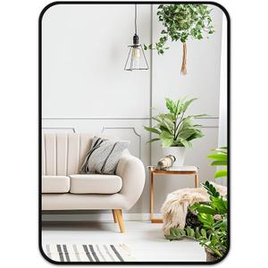 Fabuday Black Bathroom Mirror for Over Sink - 22x30 Matte Metal Framed Wall Mirror, Rounded Rectangular Vanity Mirrors for Living Room, Bedroom, Entryway, Hallway, Horizontally/Vertically
