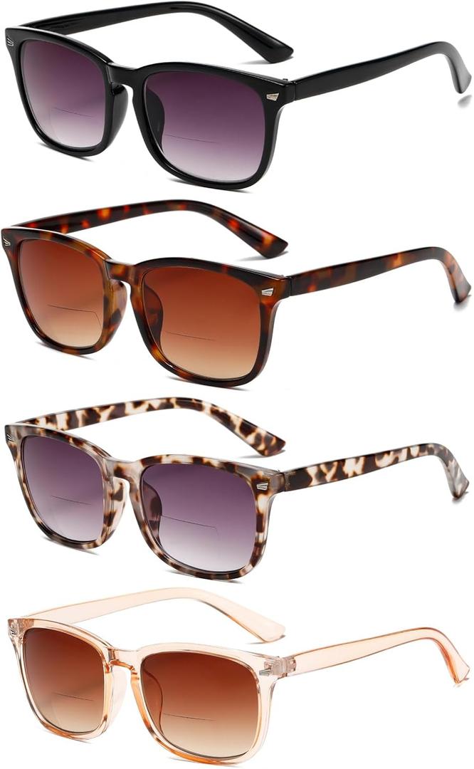 Bifocal Reading Sunglasses for Women - Classic Retro Outdoor Sun Readers with Metal Hinge - Anti Glare UV400 Protection - 3 Counts, 1.5 Strength (Multicolor)