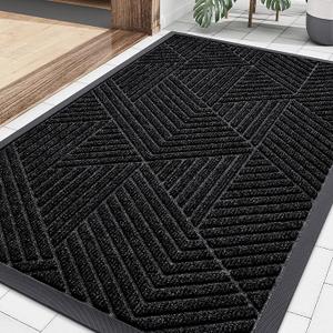 Smiry Front Door Mat Outside Entrance, Low Profile Rubber Doormat, Black, Sturdy Heavy Duty Mat Trap Dirt and Moisture, Easy Clean for Indoor Outdoor Entry