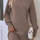 HUUSA Winter Dresses for Women 2025 Fall Puff Long Sleeve Sweaters Loose Mock Neck Outfits Sexy Mini Dress Going Out (Brown, L)