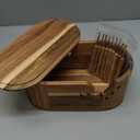 DoubleFill Oval Wooden Yarn Bowls for Knitting, Acacia Crochet Yarn Holder with 9pcs Hooks and Lid Crochet Knitting Storage Bowl for Knitters Gift Craft, 11.2" x 6.1"x 4.8"(Classic,Light Brown)