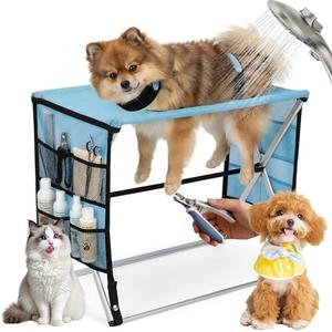 Foldable Pet Grooming Hammock for Small Dogs & Cats - Sturdy Aluminium Alloy Support Suitable, Dog & Cat Grooming Table - Gentle Joint Support for Nail Trimming, Bathing & Care, No Hook Needed -8.8 lb