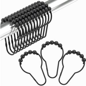 Black Shower Curtain Hooks, Amazer Shower Curtain Hooks, Shower Hooks for Shower Curtain, Decorative Shower Curtain Hooks Rust Proof Stainless Steel Shower Curtain Hooks Set of 12 (Matte Black)