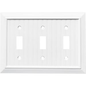 Pure White Classic Beadboard Wall Plates,Light Switch Covers,Electrical Outlet Covers, Switch Plates of Various Combination, Nature Bamboo Fiber Wall plate (3 Gang Toggle 1 Pack)