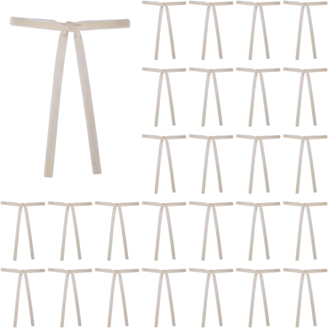 Meseey 30 Pcs White Velvet Christmas Bows 5 x 7 Inch Rustic Vintage Wedding Velvet Ribbon Gift Bows for Tree Wreath Garland Home Decor Indoor Outdoor Decorations (White)