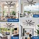 Large Ceiling Fans with Lights: Modern 72 Inch 8 Blade Outdoor Ceiling Fan with Remote APP Control - Dimmable Black Big Fan light Indoor Reversible 6 Speed Quiet DC Motor