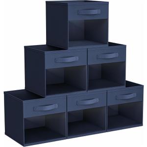 DIMJ Storage Cubes, Cube Storage Bin, 6 Pack Foldable Storage Bins with Window, Closet Storage Boxs with Handle, 11x 11 inch Storage Organizer for Clothes, Toys, Books