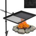 Swivel Campfire Grill Grate and Griddle, Adjustable Fire Pit Grill Grate Over Fire Pit, Camp Fire Cooking Grate with Carrying Bag for Outdoor Camping BBQ, Rectangle Black
