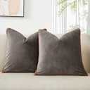 JUSPURBET Set of 2 Ash Velvet Decorative Pillow Covers 18x18 Inch Plush Accent Cushion Cases with Piping and Hidden Zipper for Sofa Couch Living Room Decor