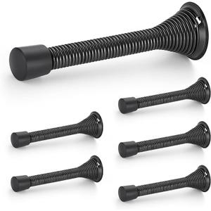 Ravinte Door Stoppers, 6 Pack Black Spring Door Stops with Rubber Bumper, Door Stoppers for Bottom of Door