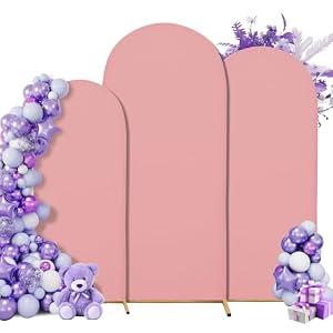 Wedding Arch Cover Spandex Arch Backdrop Cover (7.2FT, 6.6FT, 6FT) Set of 3 Arch Backdrop Cover Arch Stand Cover Arch Covers Stretchy Backdrop for Wedding Birthday Party Decoration Baby Shower (Pink)