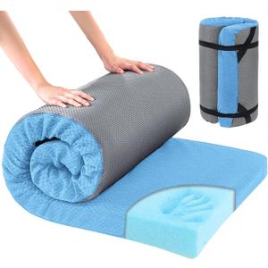 HOMBYS Memory Foam Camping Mattress Pad,Portable Sleeping Pad for Adult,Waterproof Cot Mattress,Roll Up Floor Mattress,Foldable Backpacking Travel Bed for Hiking,Guest Bed (Blue)