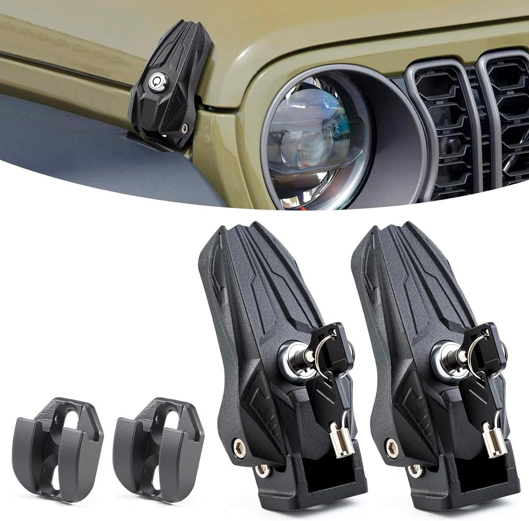 2026 Upgraded Locking Hood Latch with Keys - Anti-Theft, Dust & Water Resistant Design - Compatible with 2007-2018 Jeep Wrangler JK & 2018-2026 Jeep Wrangler JL/JLU & Gladiator JT
