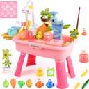 Upgraded Toddler Sand Water Table Toy with Electric Water Pump, Kids Sand Water with Faucet/Play Food Accessories/Fishing Toy, Kitchen Play Sink Toys for Girl Boy Age 3+ (Pink)