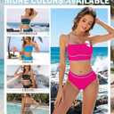 Urchics High Waisted Bikini Sets for Women Color Block Sporty Two Piece Swimsuits Straps Modest Bathing Suits (Pink, M)