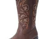 IXU Cowboy Boots For Women Wide Calf Pointy Toe Cowgirl Boots Mid Calf Western Boots (Brown), Size: 10