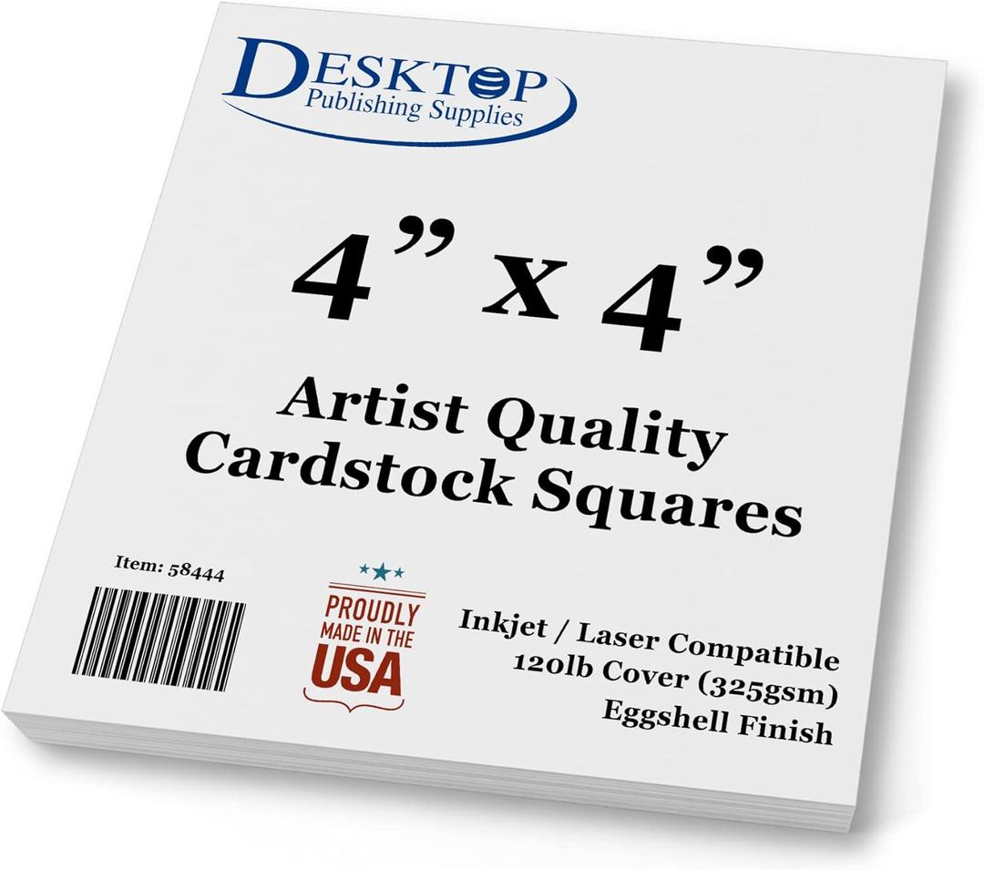 Premium White Cardstock Squares - Ultra Thick Artist Drawing Quality Eggshell Finish - For Spin Art Refill, Sketching, Charcoal, Watercolor, & Painting (4" x 4", 100 Pack)