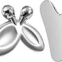 Gua Sha Facial Tools and Face Roller Set, Stainless Steel Facial Sculpting Eyes Roller Guasha for Face, Chin & Jawline Sculpting,Skin Care (Stainless Steel)
