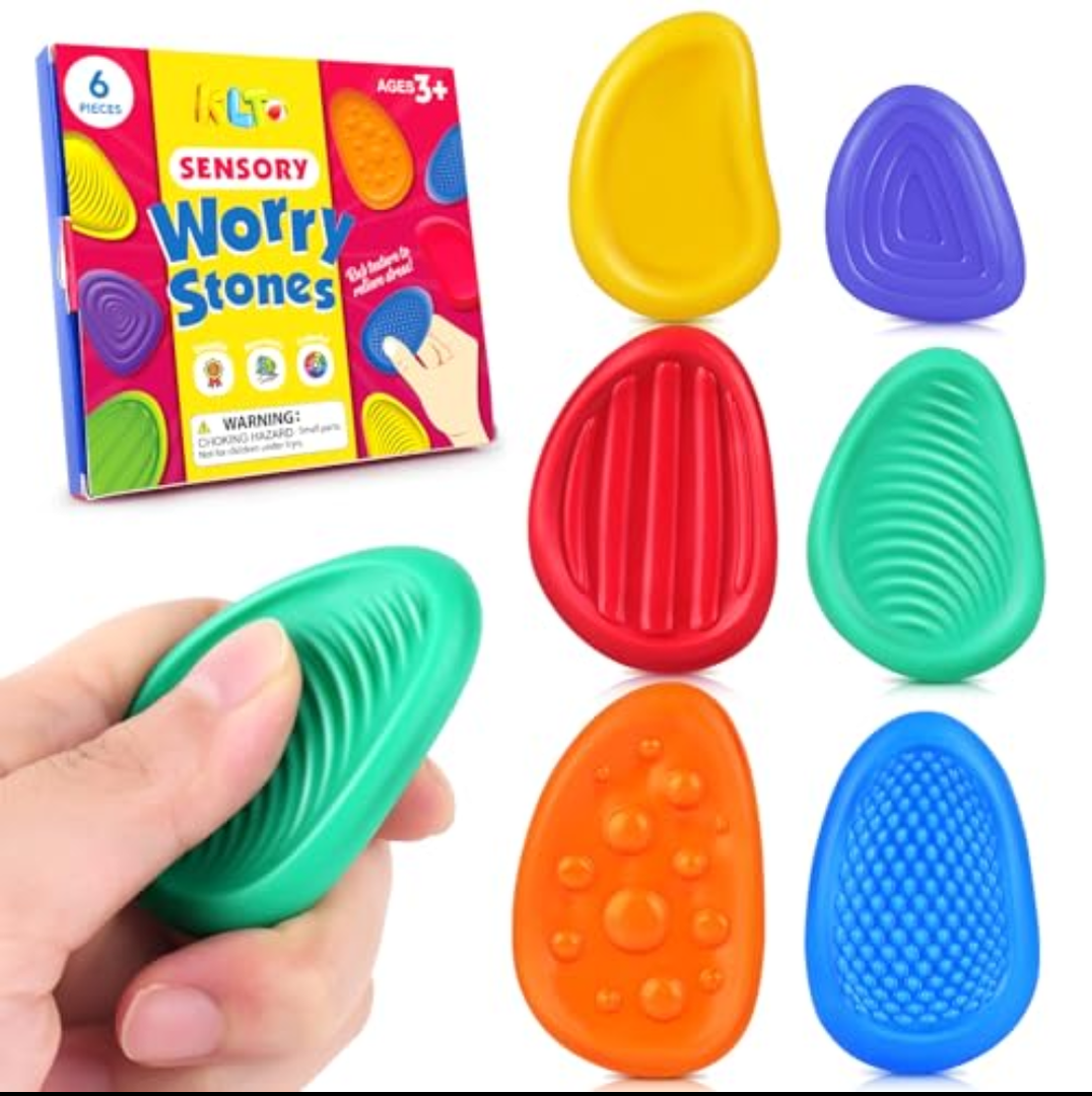 KUREELECT Fidget Toys Sensory Stones 6 PCS - Hard Plastic Worry Stones for Adults & Autism Kids, 11 Textured Calming Toys for Anxiety Relief, Quiet Fidget Toys for Classroom & Office (6) Pack Of 2