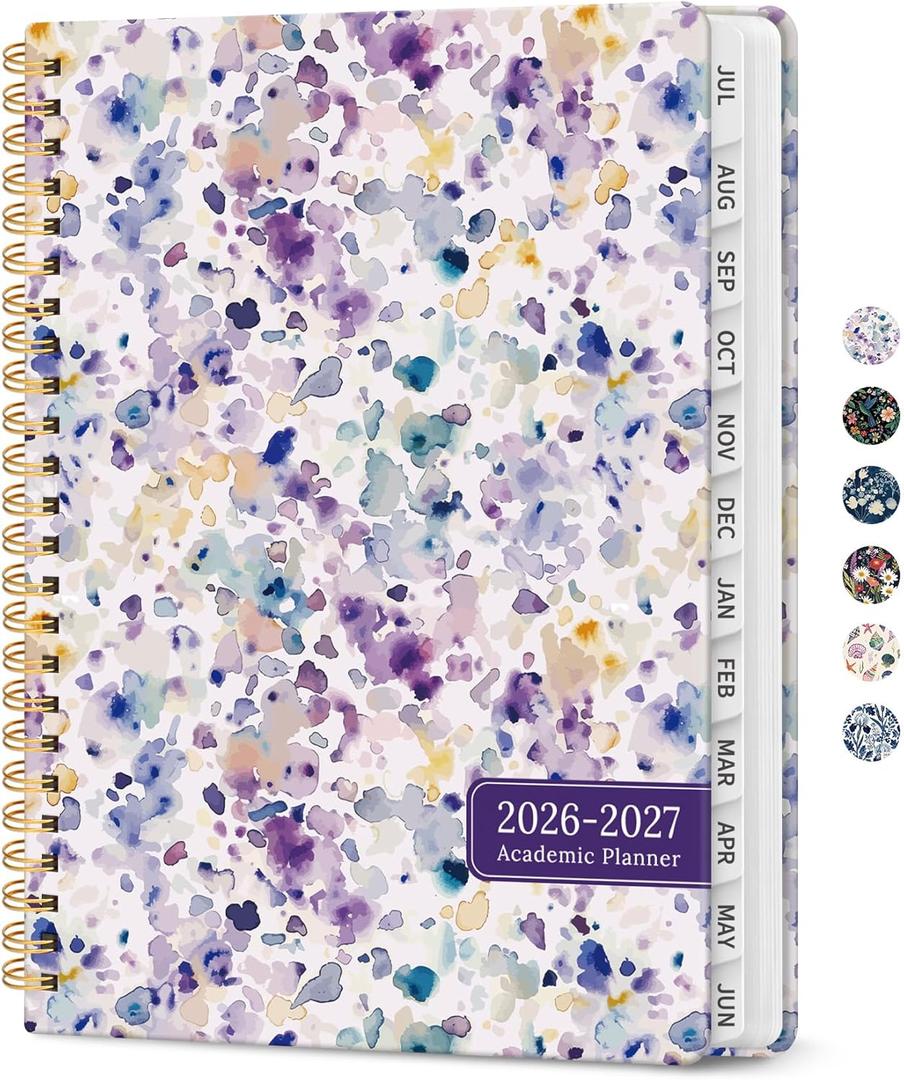 Planner 2026-2027, Academic Year Monthly and Weekly Calendar Planner, Jul 2026 - Jun 2027, Hardcover Teacher Student Planning Agenda book with Tabs, Perfect for School Office Supplies, 8.5" x 11" - Purple Blocks