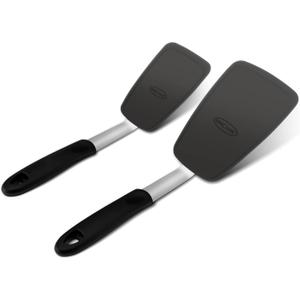 Unicook 2 Pack Flexible Silicone Spatula, Turner, 600F Heat Resistant, Ideal for Flipping Eggs, Burgers, Crepes and More, Black