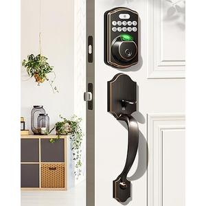 Veise Fingerprint Door Lock Set, Keyless Entry Door Lock, Front Handle Set, Electronic Keypad Deadbolt with Lever Handle, 2 Keys, Auto-Locking, One-time Codes, Easy to Install, Oil Rubbed Bronze