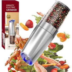 Gravity induction electric pepper grinder, stainless steel ceramic grinding core, dry battery LED light, manual adjustment of thickness 135ml large capacity silo