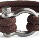 Mens Rope Bracelet - Stainless Steel Silver Shackle, Extremely Durable and Scratch Resistant Waterproof Paracord, Handmade, Nautical Wristband for Men (Chocolate)