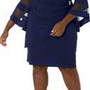 R&M Richards Women's Elegant Wrap Dress W/Sheer Angel Sleeves & Side Rhinestone Accent (12 Petite, Navy)