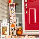 Hello Fall Welcome Wooden Porch Sign 47" with Bow Fall Decorations Outdoor Front Door Porch Decor Large Rustic Farmhouse Standing Sign for Garden Home Yard Season