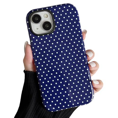 ZTOFERA Magnetic Case for iPhone 15, Compatible with Magsafe, Polka Dot Aesthetic Phone Case Cute for Girl Women, Hard PC+Soft TPU Protective Phone Cover for iPhone 15-Navy Blue
