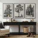 Large Framed Vintage 3 Piece Wall Art for Living Room, Black and White Tree Artwork for Walls, Modern Classic Rustic Sketch Forest Botanical Canvas Painting Prints for Office Wall Decor 24x36 In, 24" W x 36" H x 3Pcs